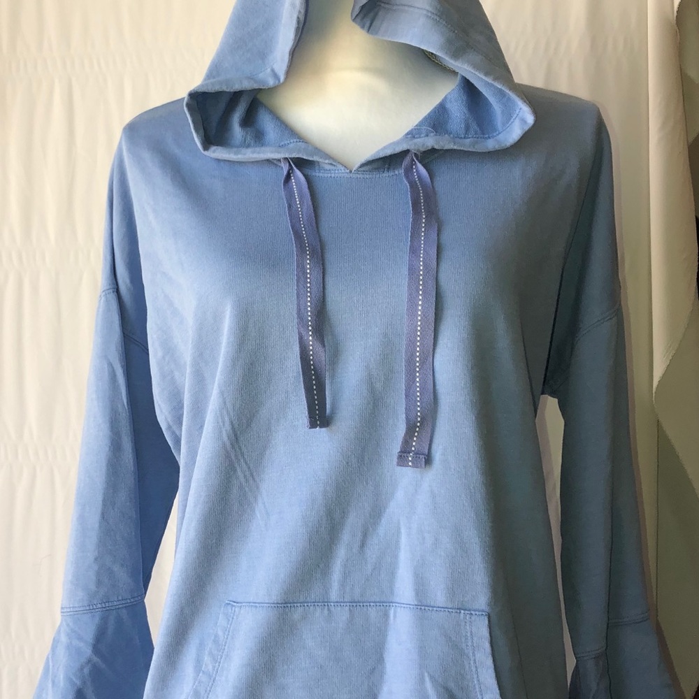 Hooded Blue French-terry shirt.